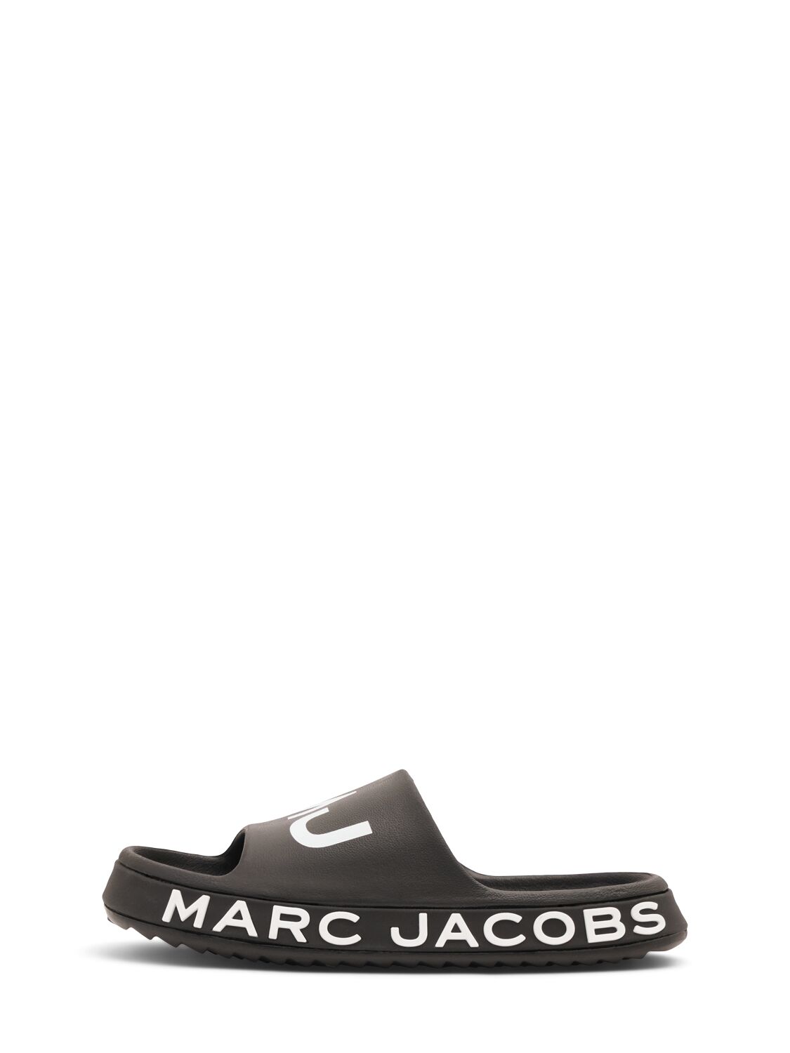 Shop Marc Jacobs Logo Print Rubber Slides In Black