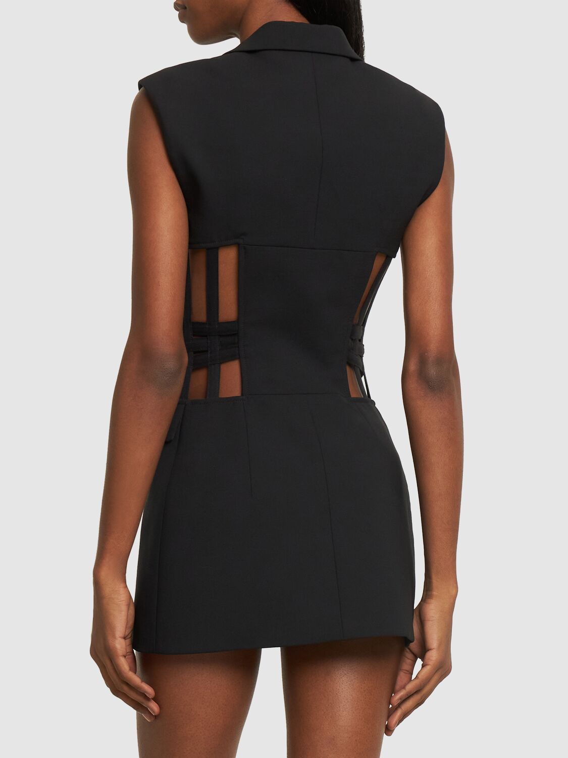 Shop Dion Lee Wool Blend Cut Out Corset Mini Dress In Black