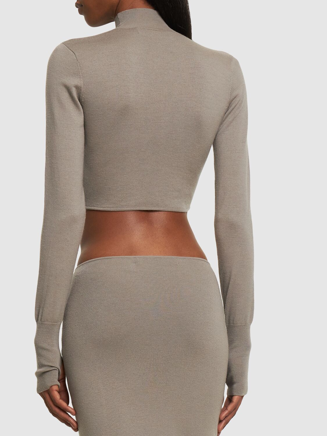 Shop Dion Lee Cutout Knit Turtleneck Cropped Top In Taupe Grey
