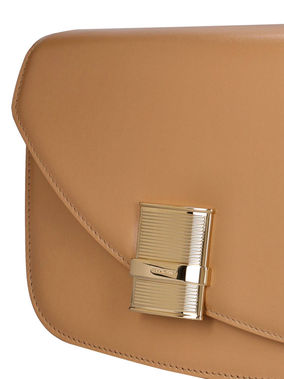 Shop Ferragamo Small Fiamma Leather Shoulder Bag In Camel