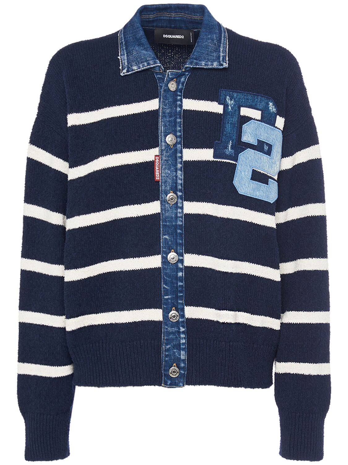 Dsquared2 Knit Cotton & Denim Cardigan In Navy,white