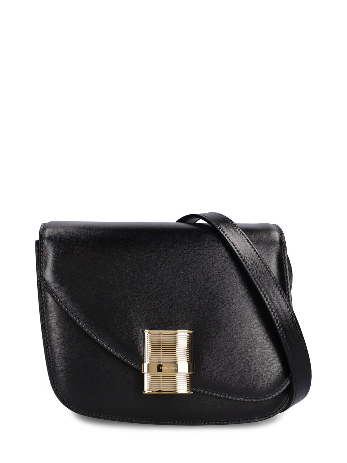 Ferragamo Small Fiamma Leather Shoulder Bag In Black