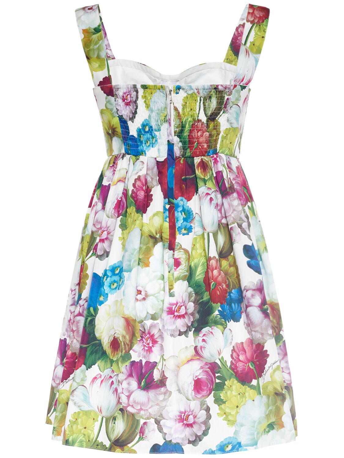 Shop Dolce & Gabbana Cotton Poplin Flower Print Mini Dress In Multicolor