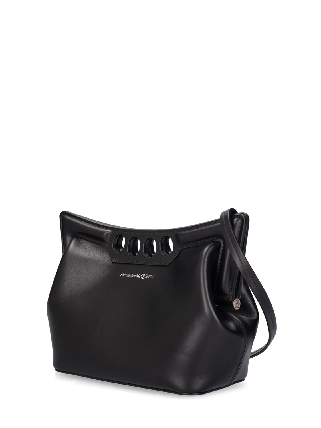 Shop Alexander Mcqueen The Mini Peak Leather Shoulder Bag In Schwarz