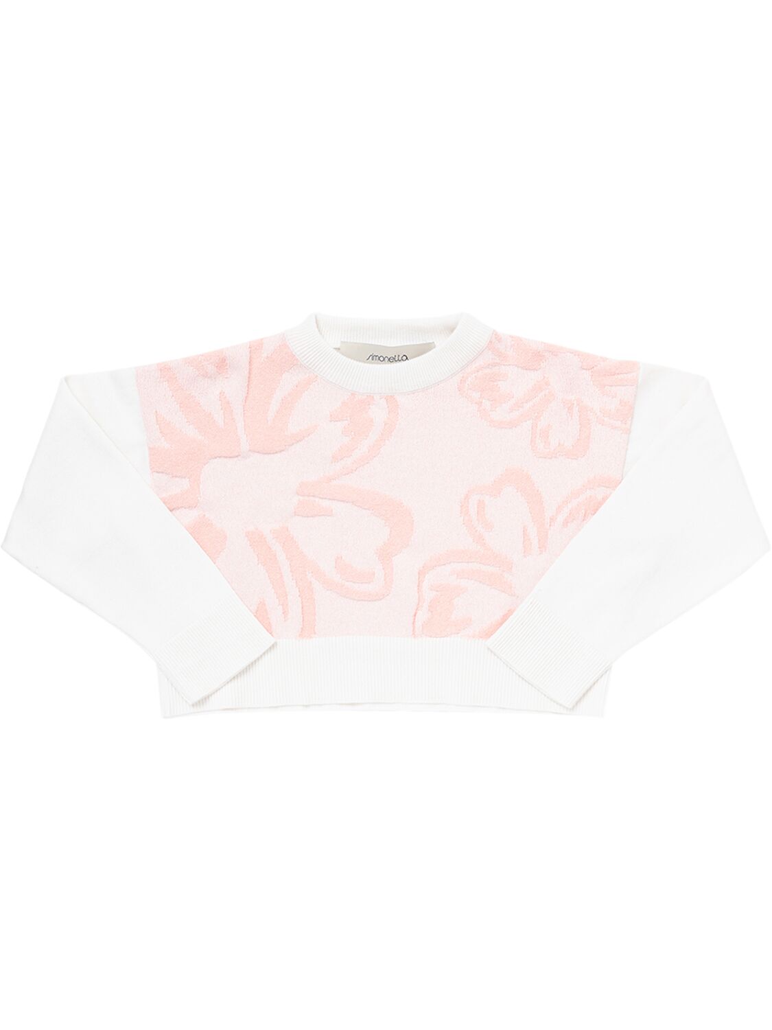 Simonetta Kids' Cotton Blend Knit Sweater In White,pink