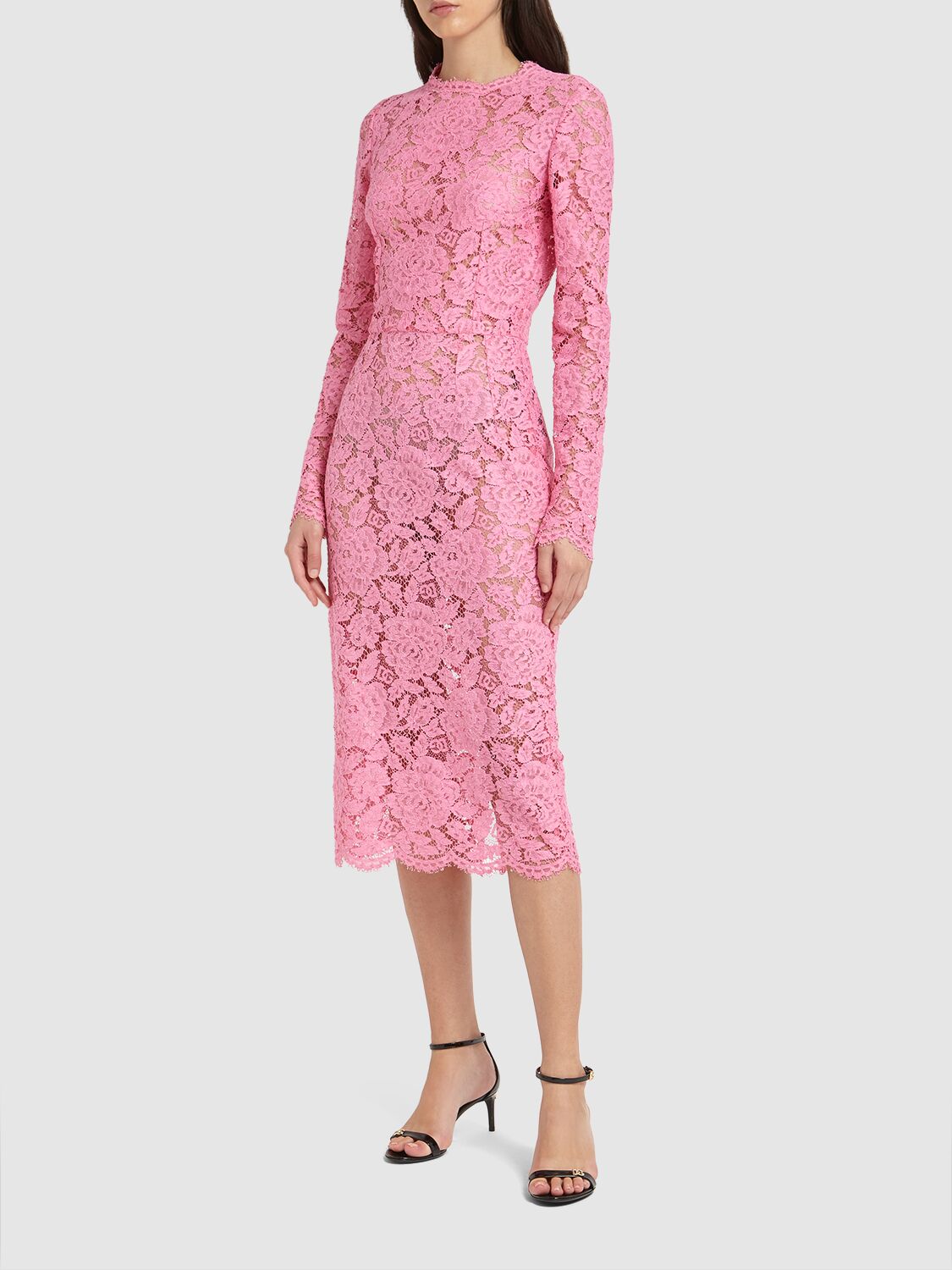 Shop Dolce & Gabbana Floral & Dg Stretch Lace Midi Dress In Pink