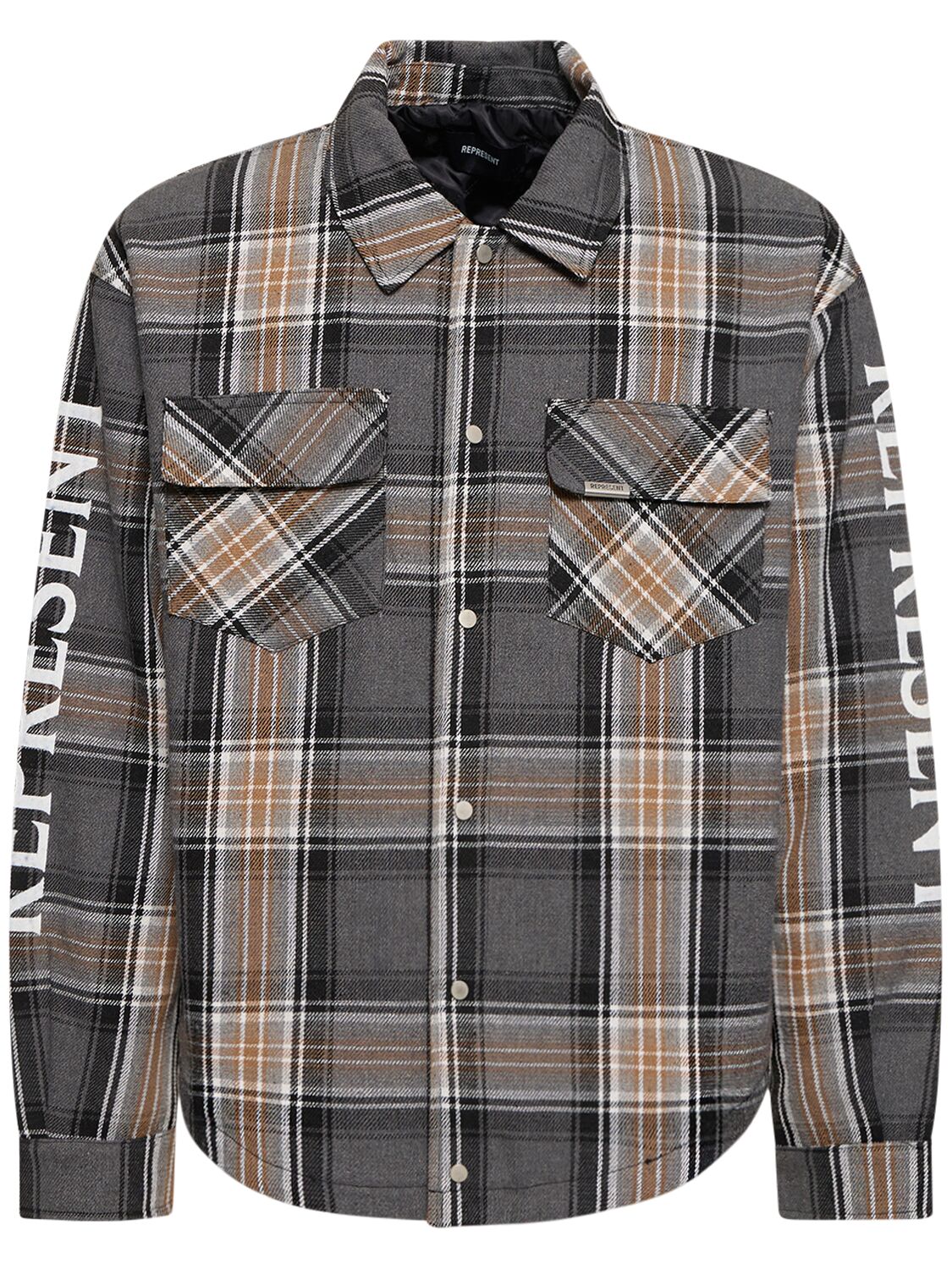 Represent Checked Quilted Flannel Shirt In Grau,braun