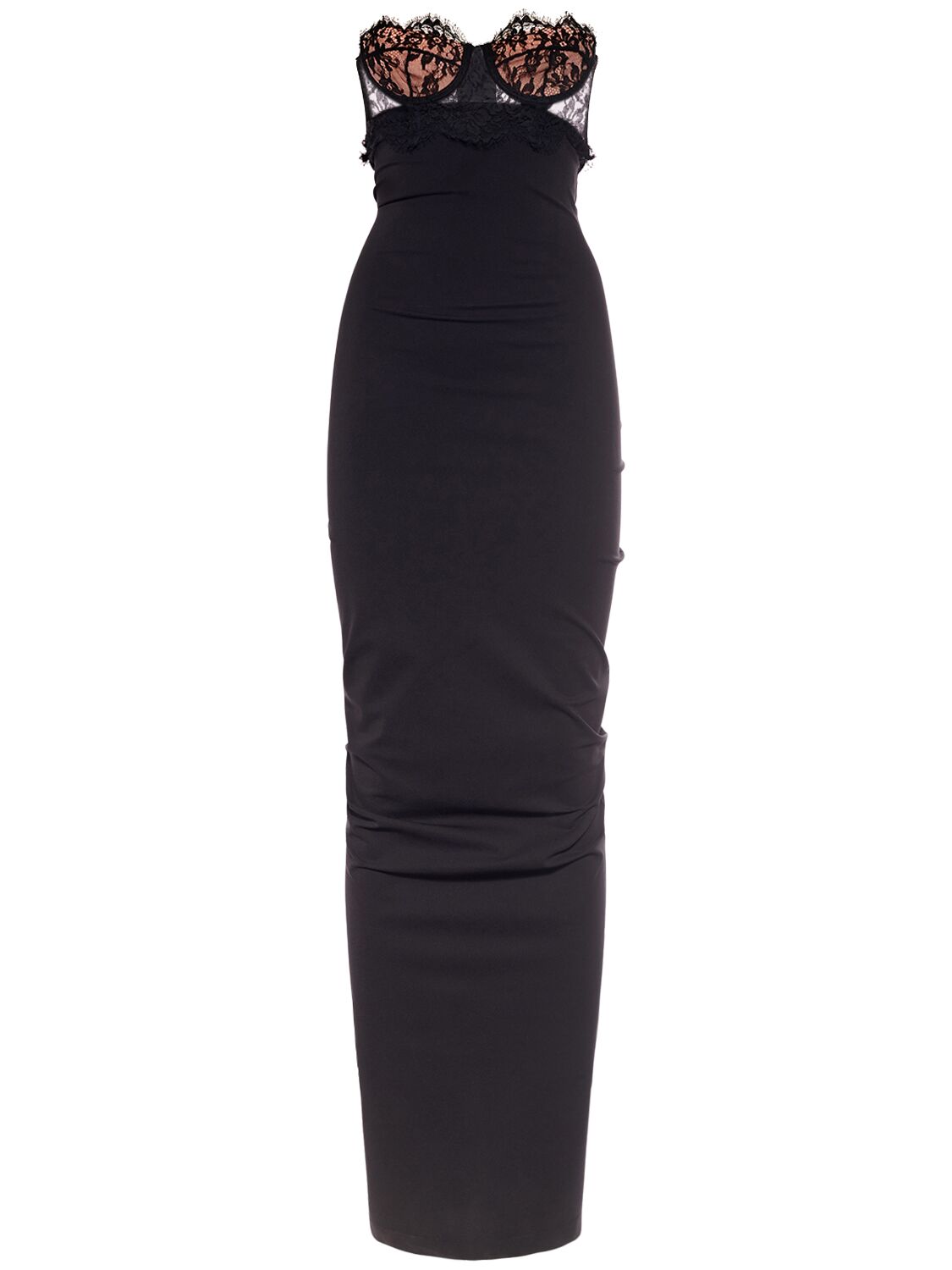 Dolce & Gabbana 弹力平纹针织无肩带长款连衣裙 In Black