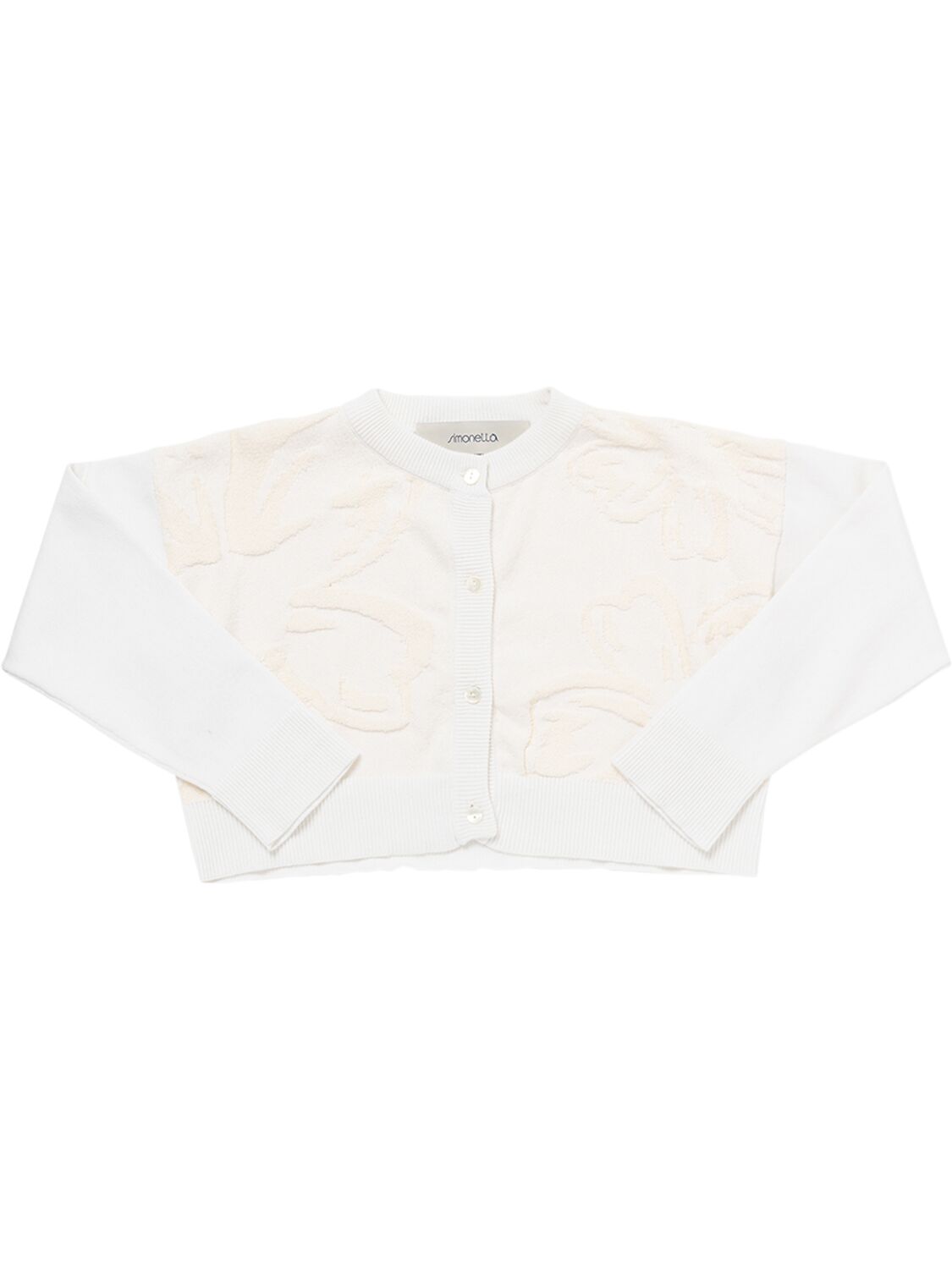 Simonetta Kids' Cotton Blend Knit Cardigan In White,ivory