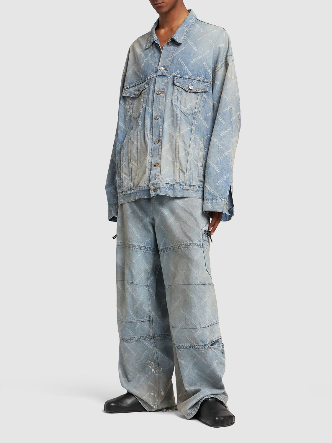 Shop Balenciaga Large Fit Denim Jacket In Ring Blue Denim