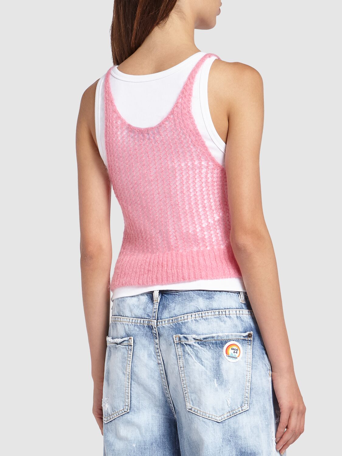 Shop Dsquared2 Layered Mohair Blend & Jersey Tank Top In Pink,white