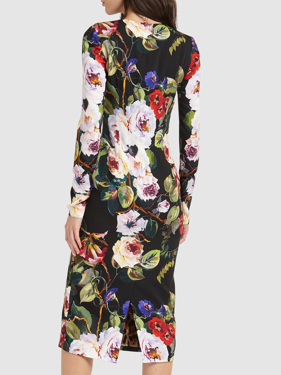 Shop Dolce & Gabbana Silk Charmeuse Flower Print Midi Dress In Bunt