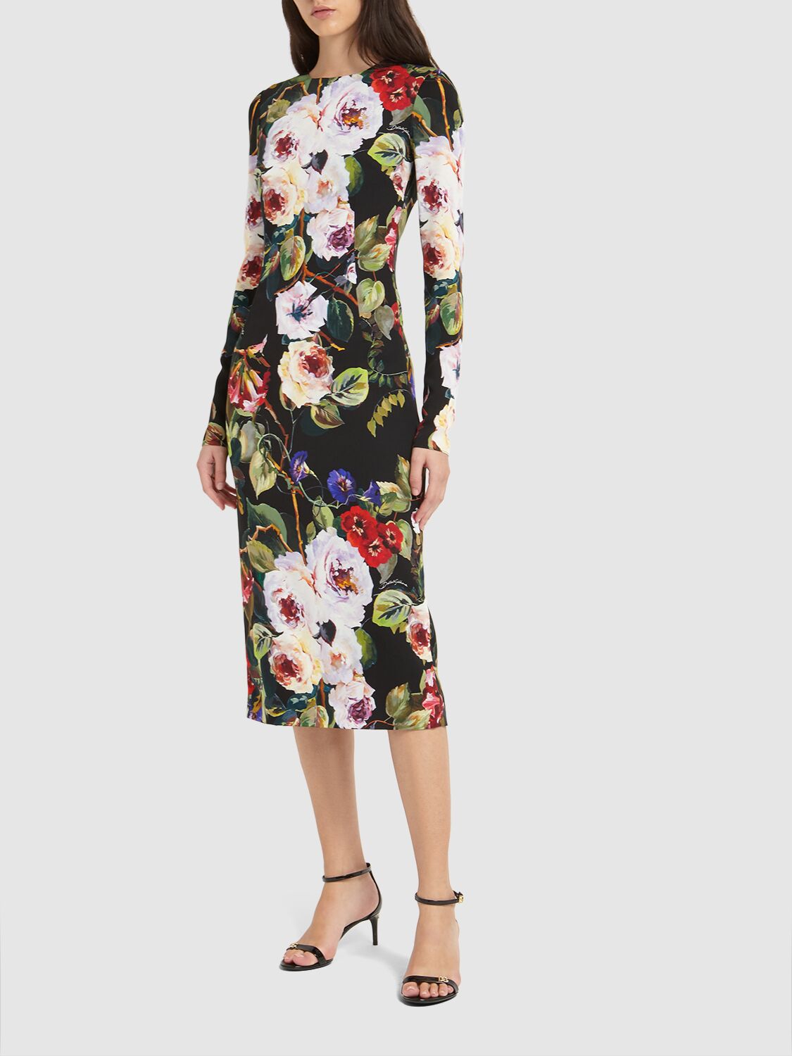 Shop Dolce & Gabbana Silk Charmeuse Flower Print Midi Dress In Bunt