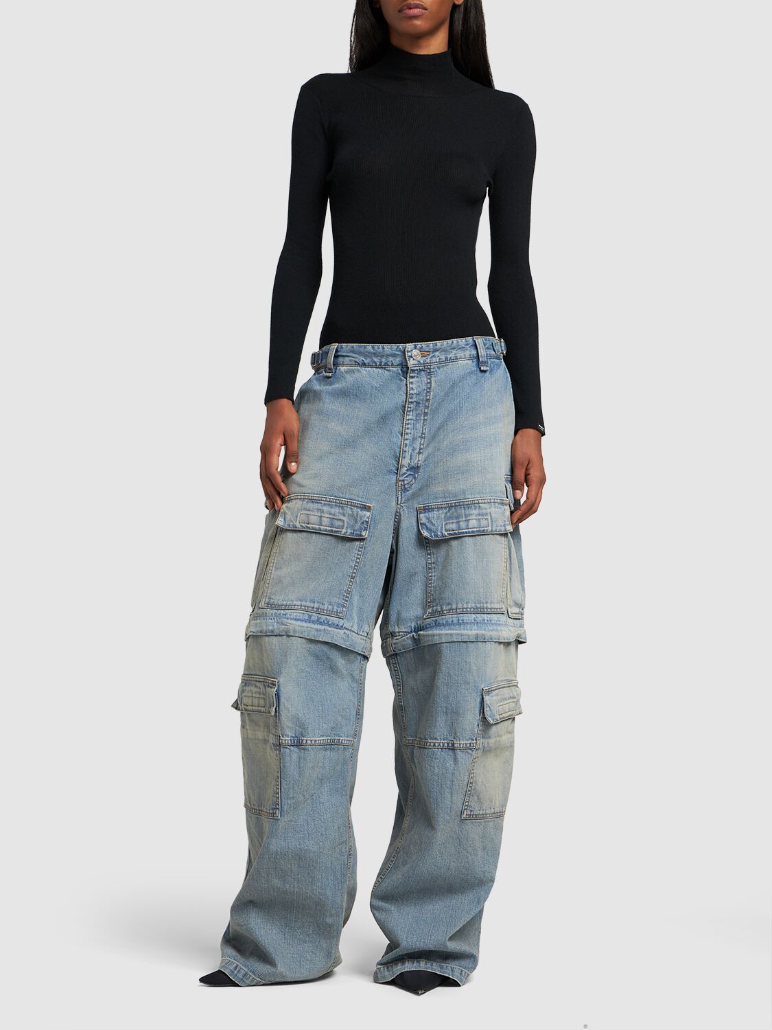 Shop Balenciaga Denim Cargo Jeans In Ring Blue Denim