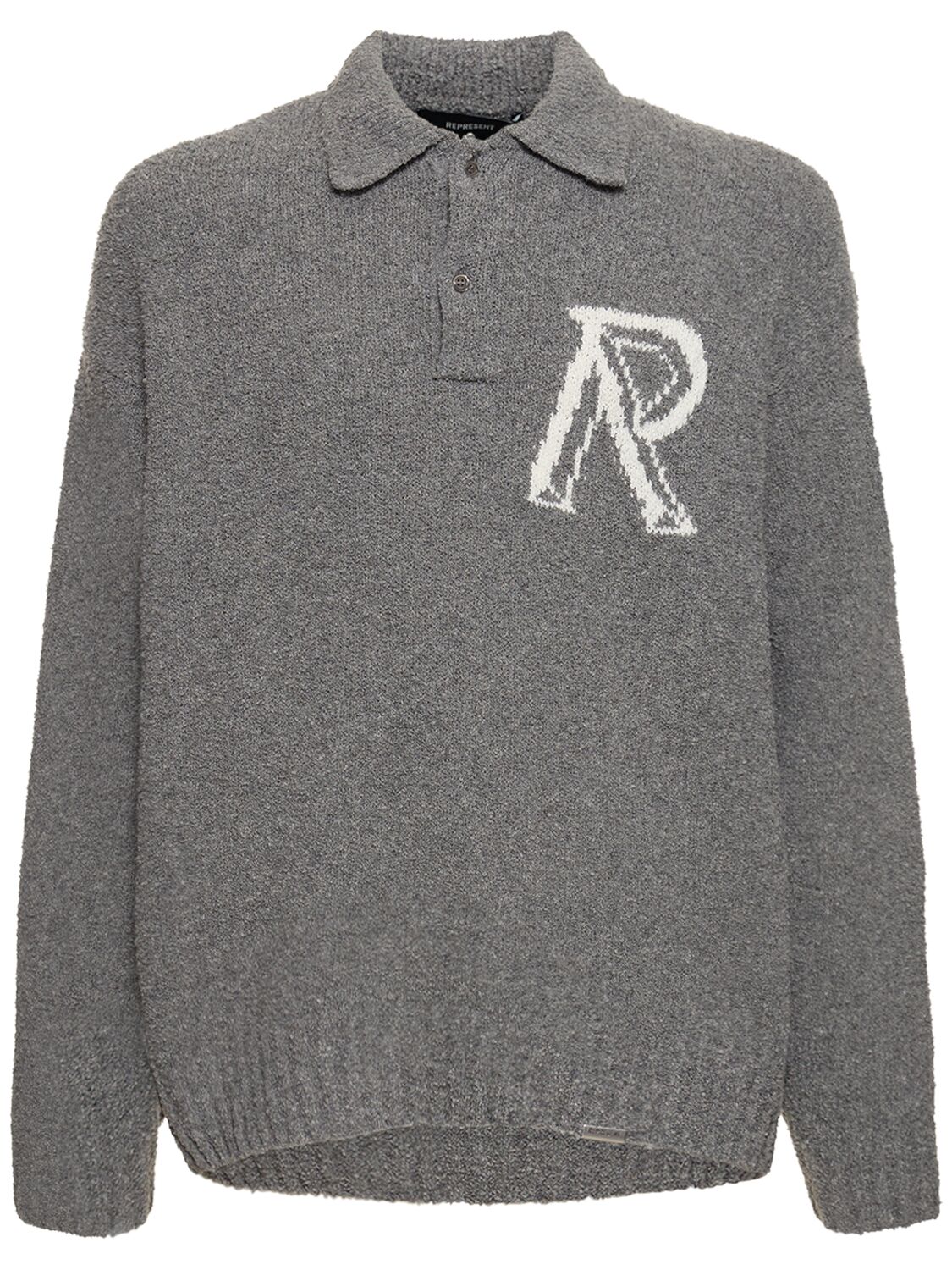Embroidered Logo Bouclé Polo Sweater