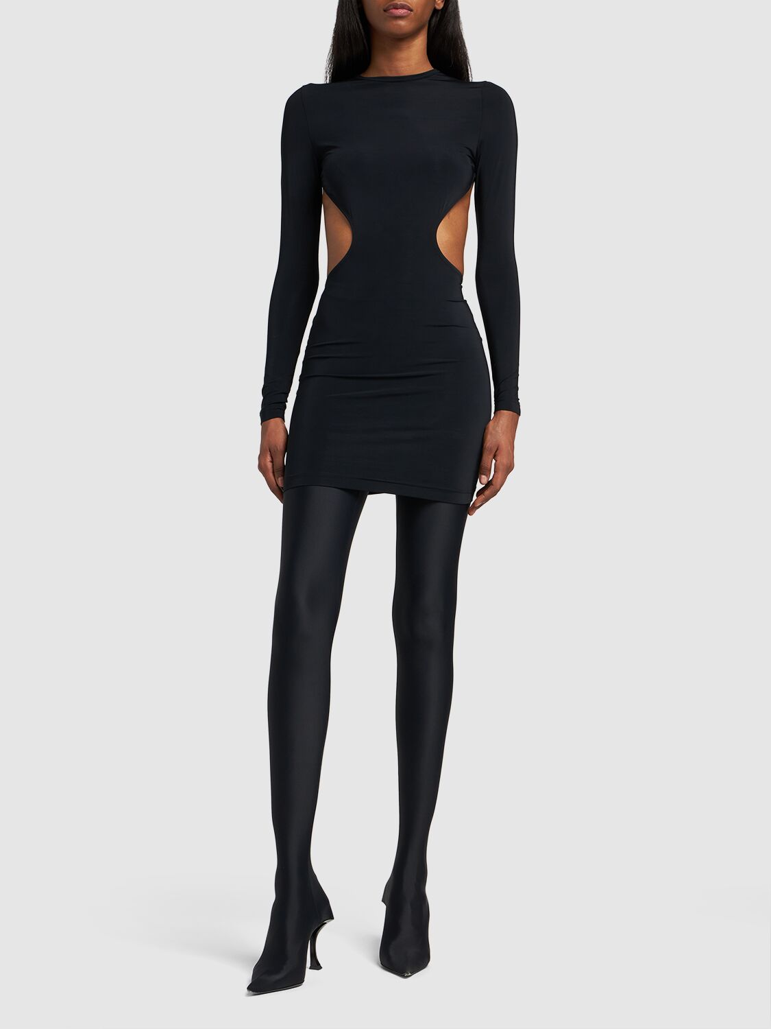 Shop Balenciaga Cut Out Nylon Blend Mini Dress In Black