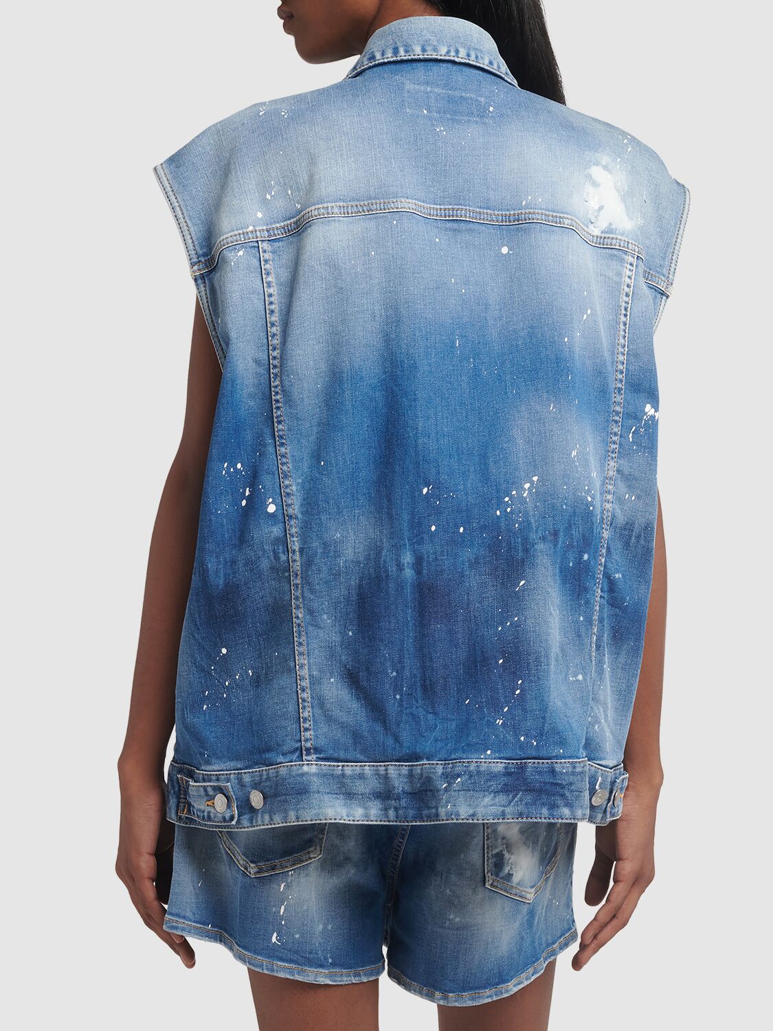 Shop Dsquared2 Painted & Distressed Cotton Denim Vest In Blue