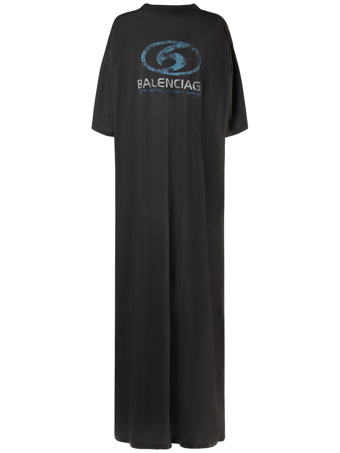 Shop Balenciaga Cotton Maxi T-shirt Dress In Black,blue