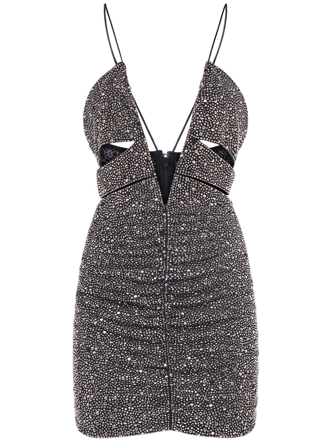 Dsquared2 Embellished Jersey Cutout Mini Dress In Black,silver