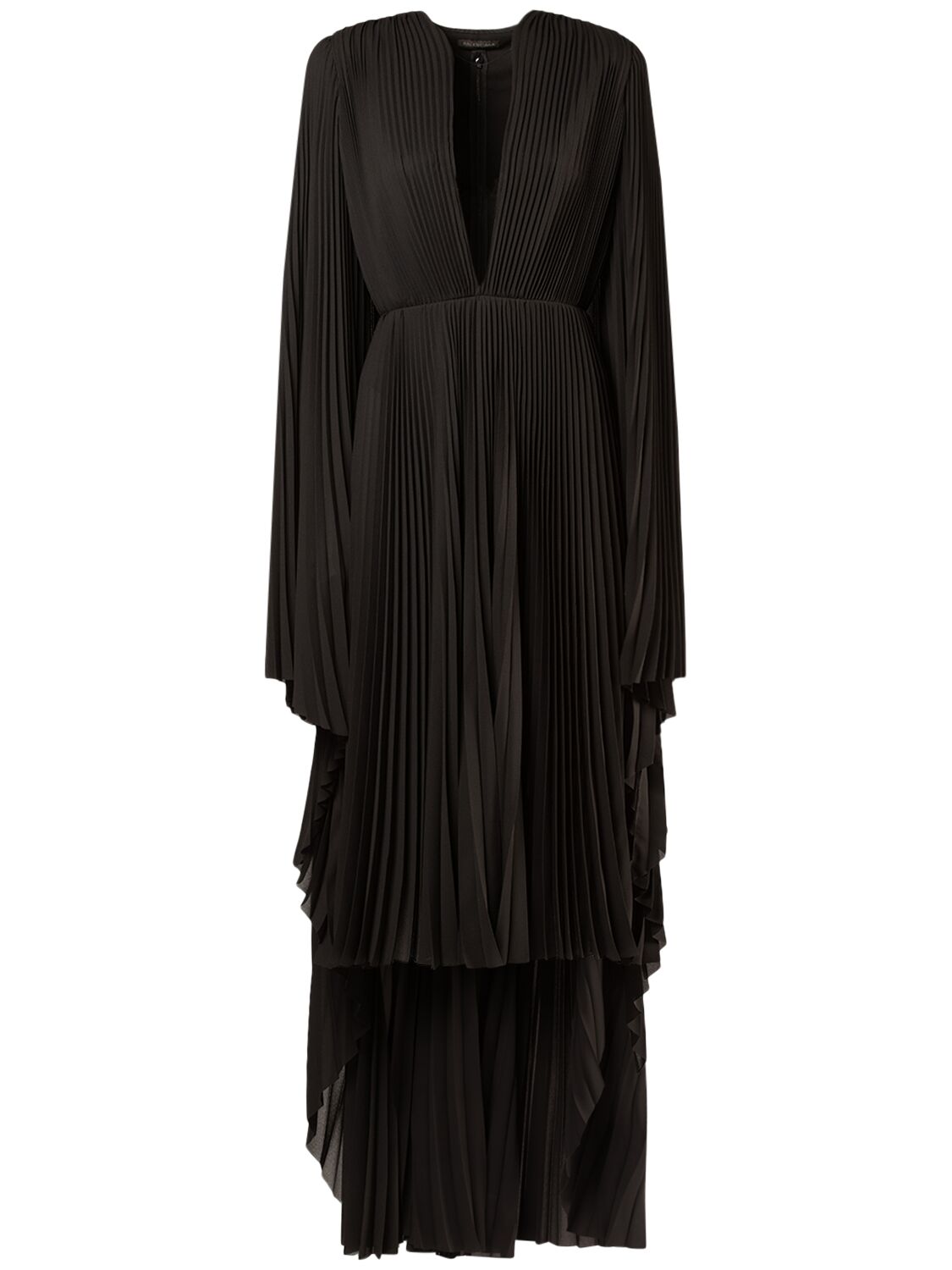 Balenciaga Pleated Tech V-neck Dress In Black