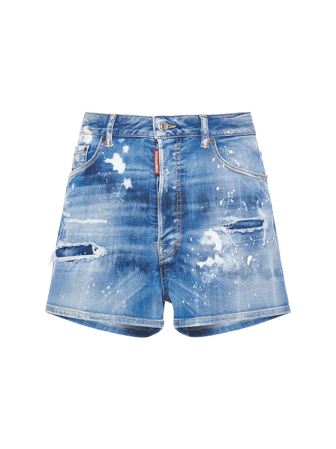 Dsquared2 Distressed Denim Mid Rise Shorts In Blue