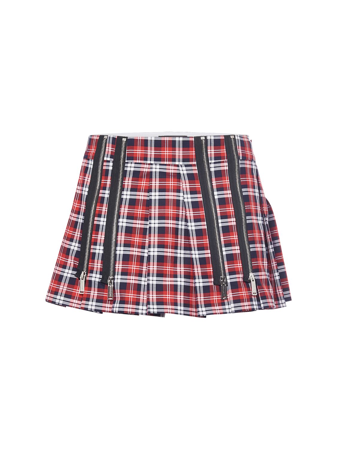 Plaid Cotton Mini Skirt W/ Zips