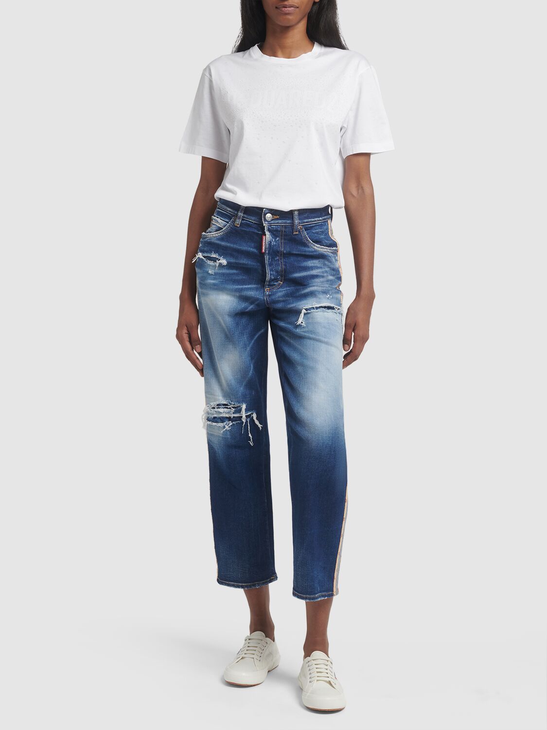 Shop Dsquared2 Boston Distressed Denim Lace-up Jeans In Blue