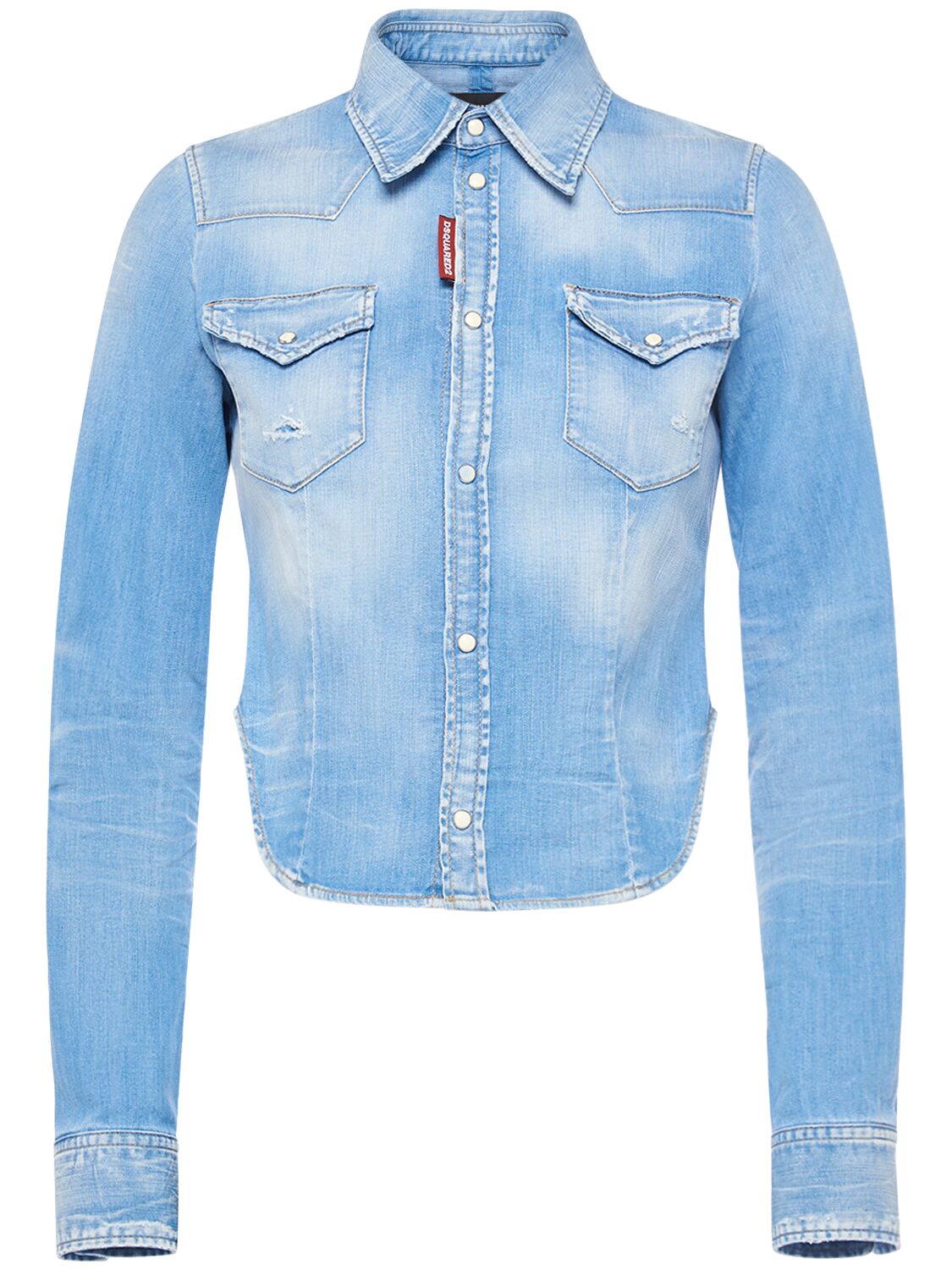 Dsquared2 Cotton Denim Cropped Shirt In Light Blue