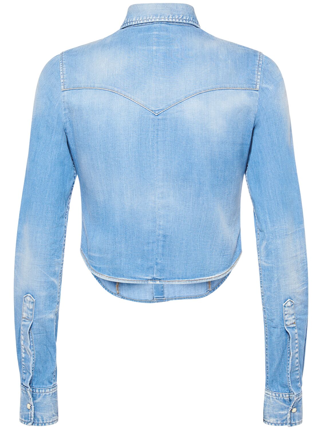 Shop Dsquared2 Cotton Denim Cropped Shirt In Light Blue