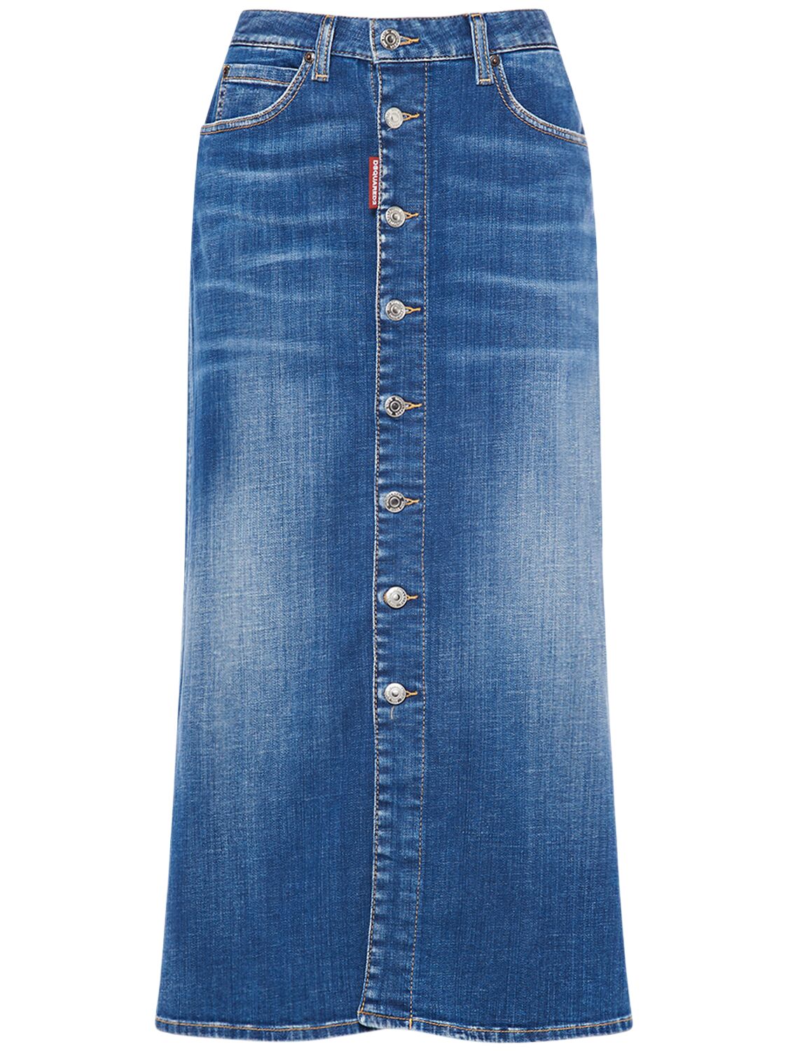 Image of Denim Midrise Midi Skirt W/ Buttons