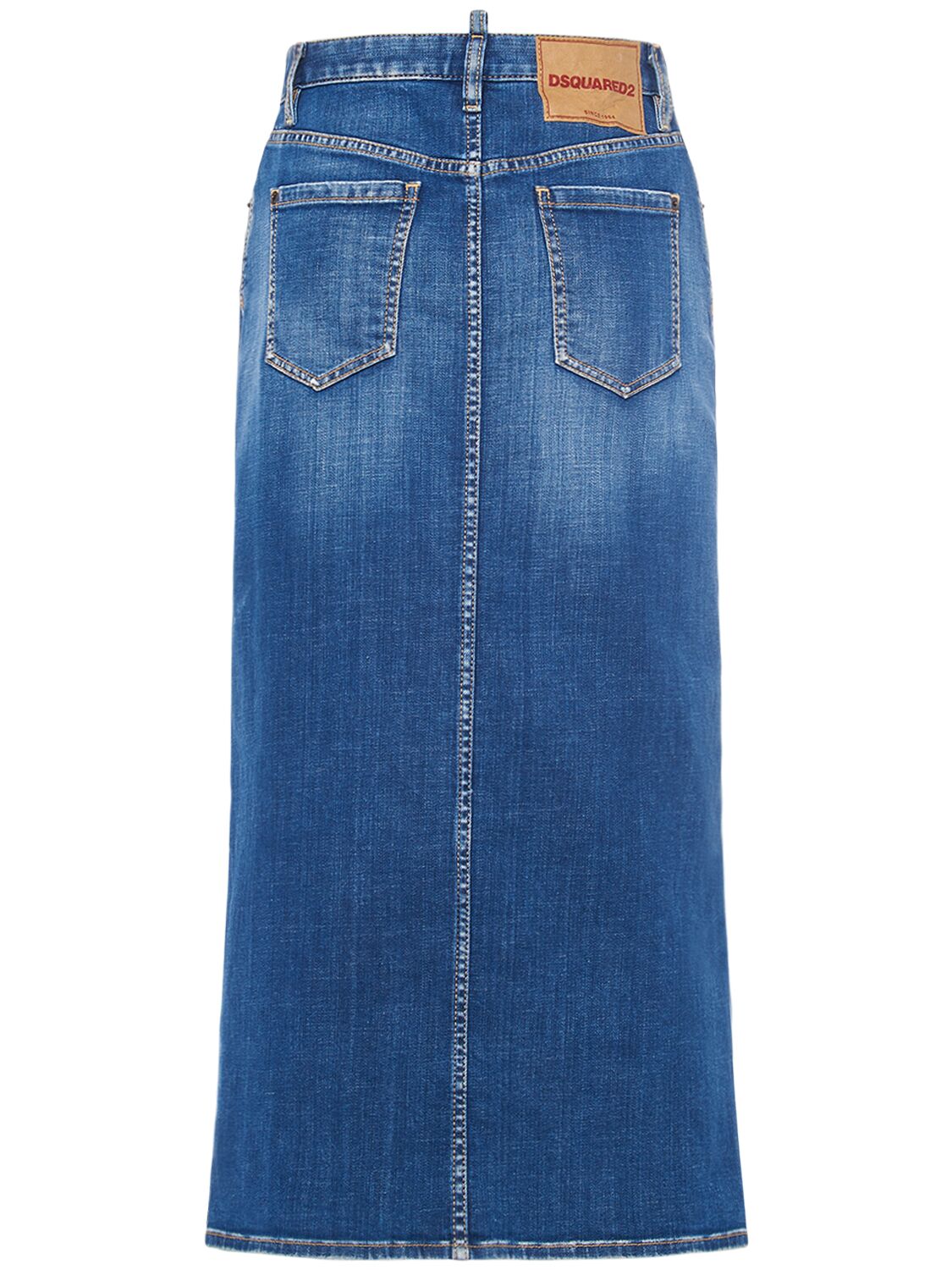 Shop Dsquared2 Denim Midrise Midi Skirt W/ Buttons In Blue