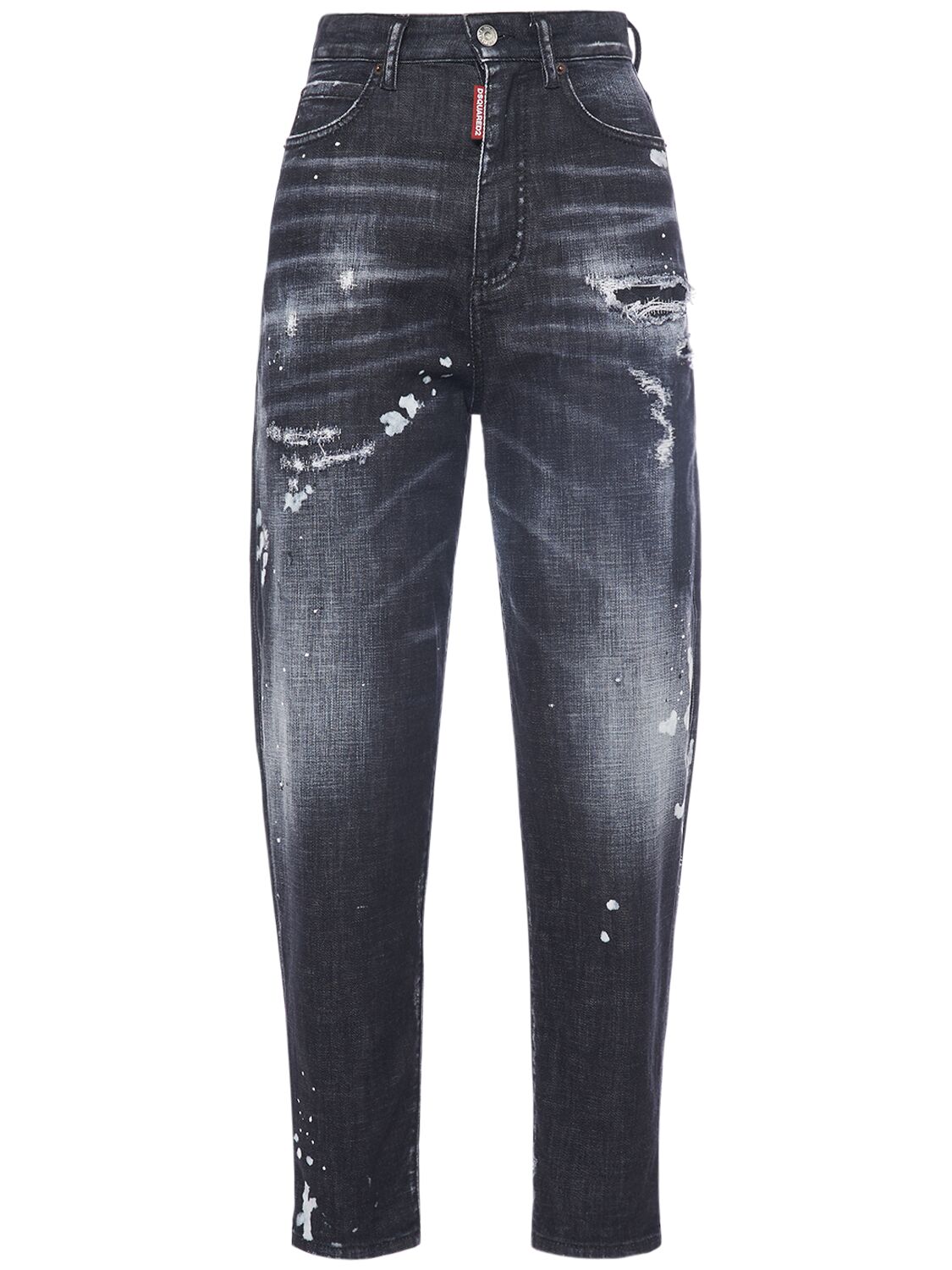 Dsquared2 80s High Rise Distressed Cropped Jeans In Black