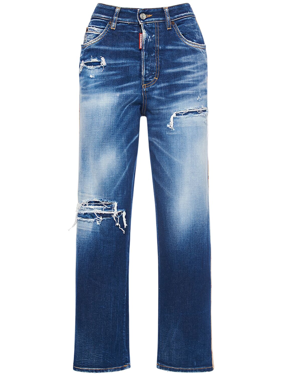 Dsquared2 Boston Distressed Denim Lace-up Jeans In Blue