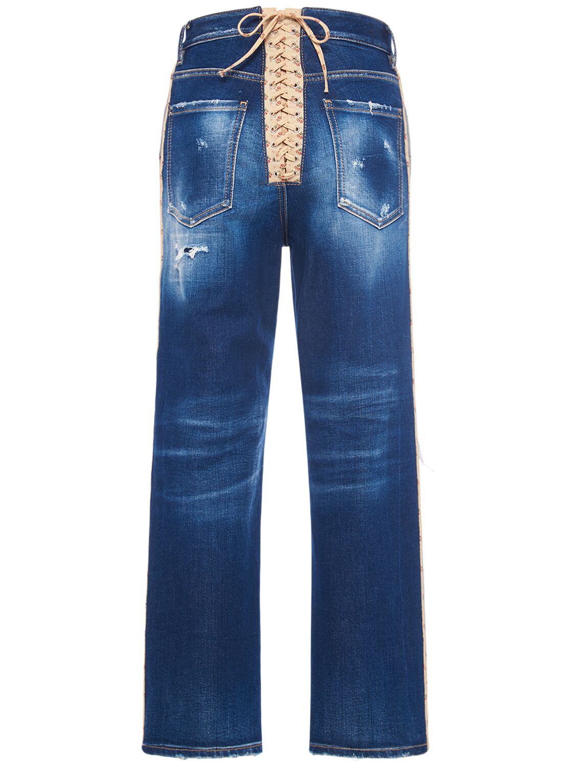Shop Dsquared2 Boston Distressed Denim Lace-up Jeans In Blue