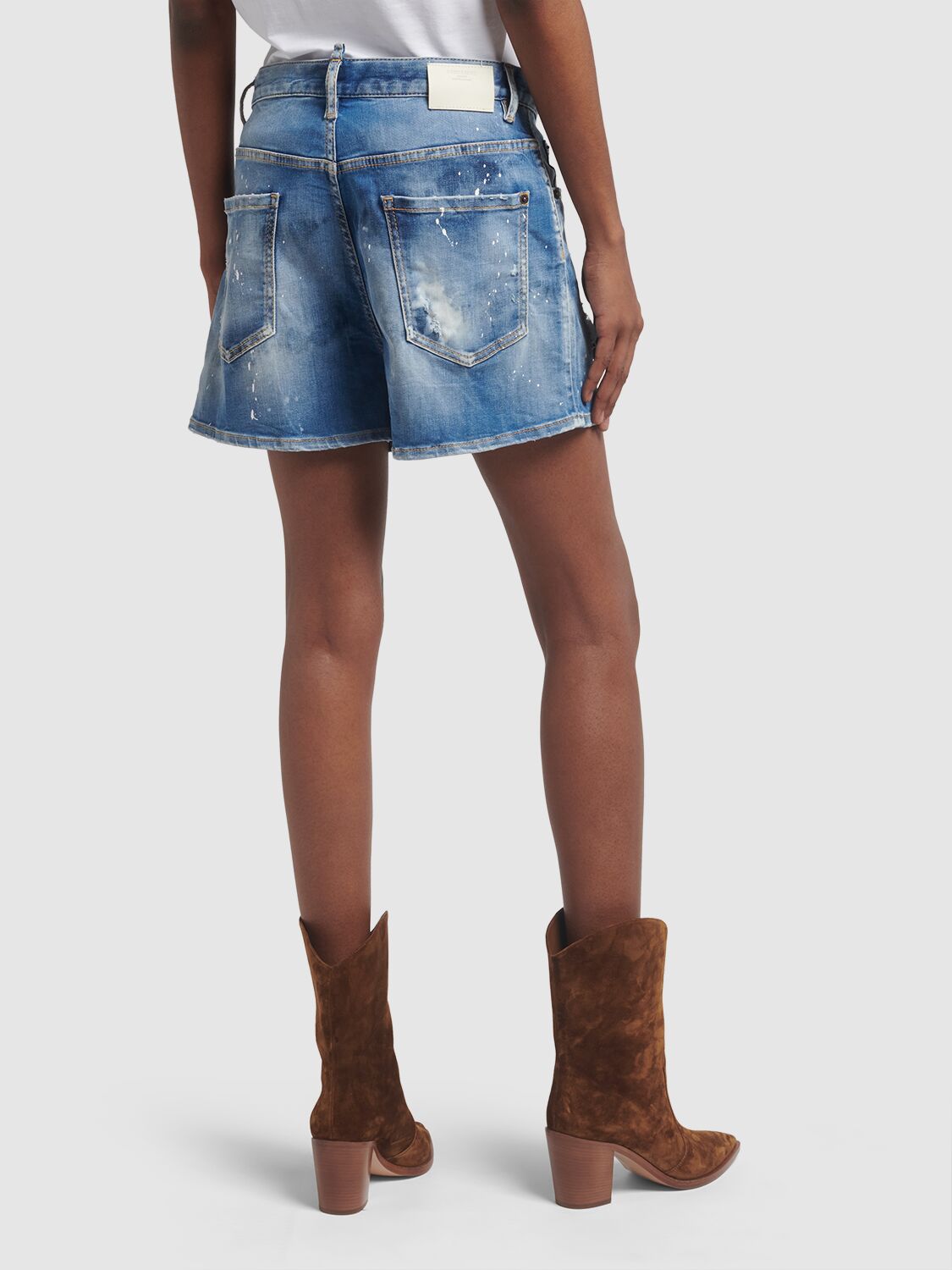 Shop Dsquared2 Distressed Denim Mid Rise Shorts In Blue