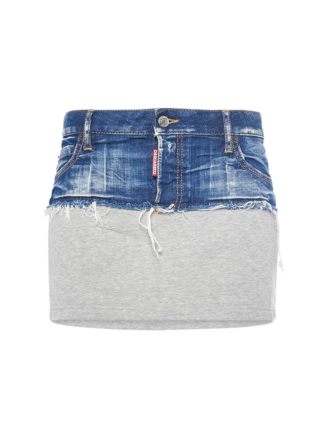 Shop Dsquared2 Denim & Jersey Low Rise Mini Skirt In Blue,grey