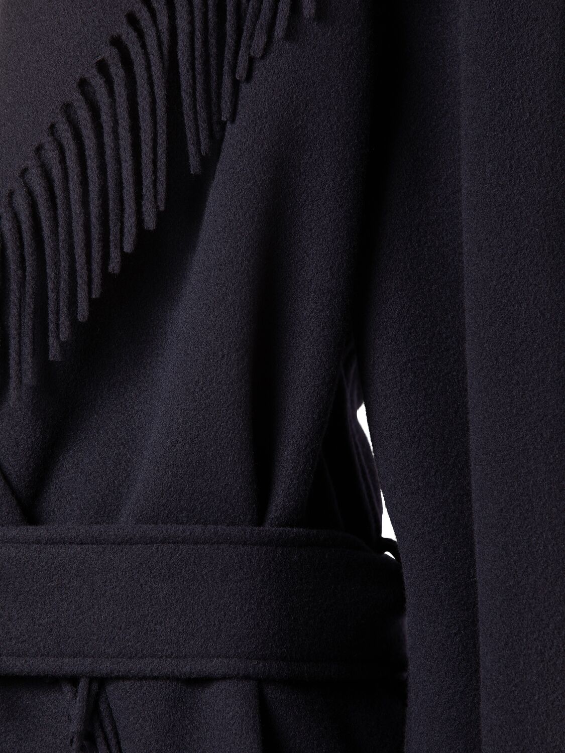 Shop Balenciaga Brushed Wool Coat W/ Fringe In Navy
