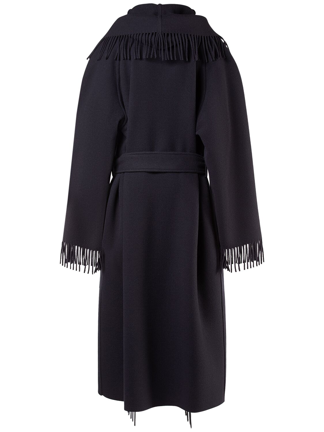 Shop Balenciaga Brushed Wool Coat W/ Fringe In Navy