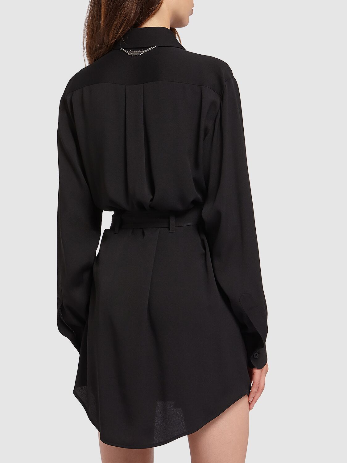 Shop Dsquared2 Satin Cargo Mini Shirt Dress W/ Belt In Black