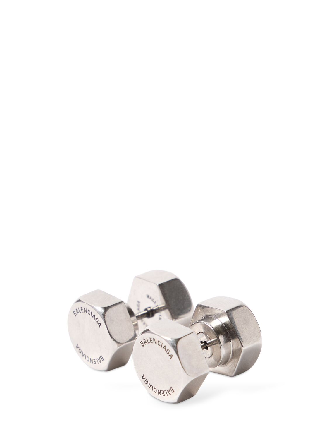 Shop Balenciaga Garage Brass Double Screw Earrings In Silver