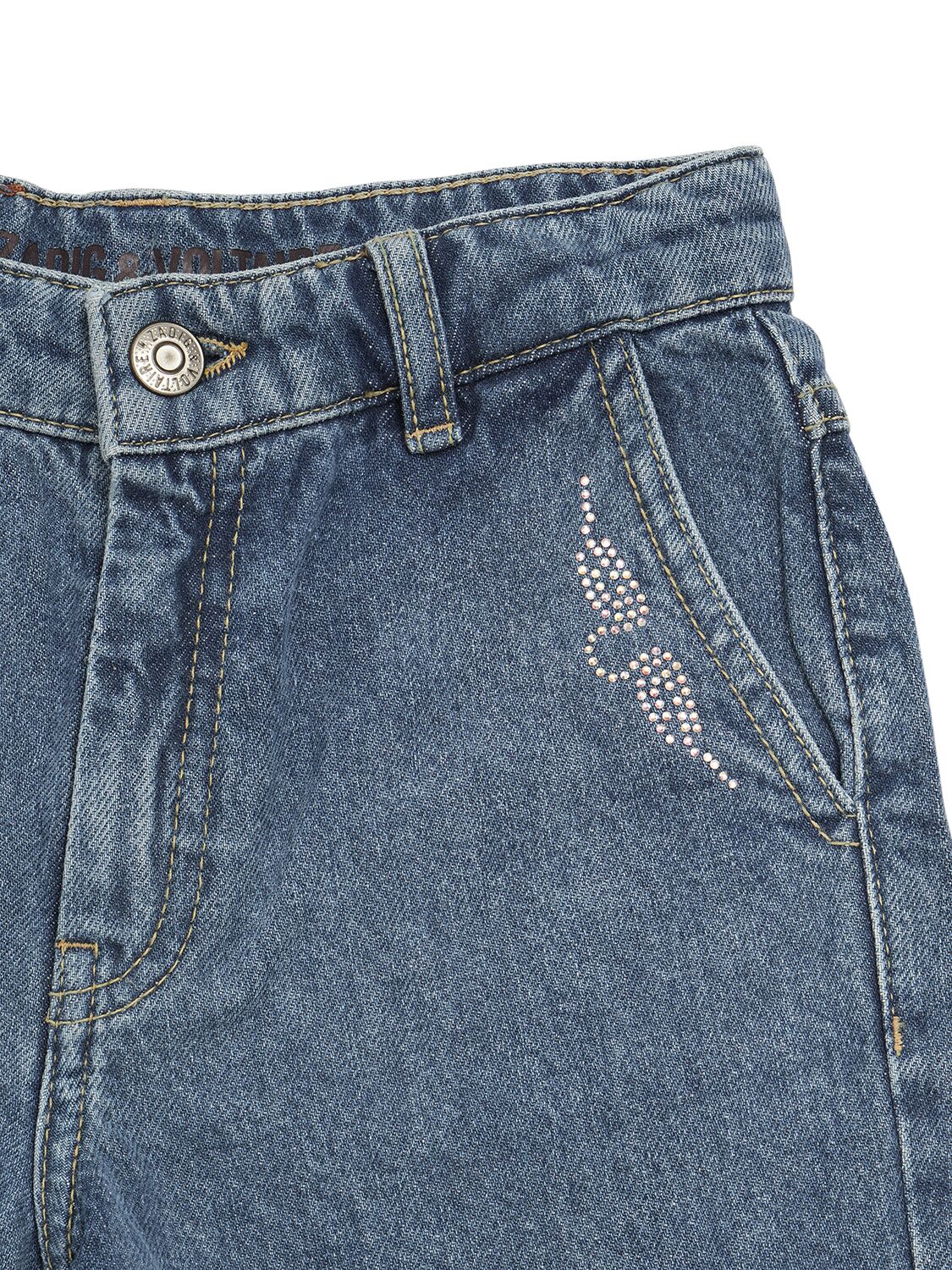 Shop Zadig & Voltaire Embellished Logo Cotton Denim Shorts In Dark Blue