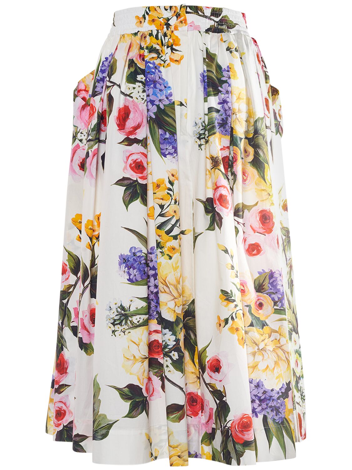Floral Pleated Cotton Poplin Midi Skirt