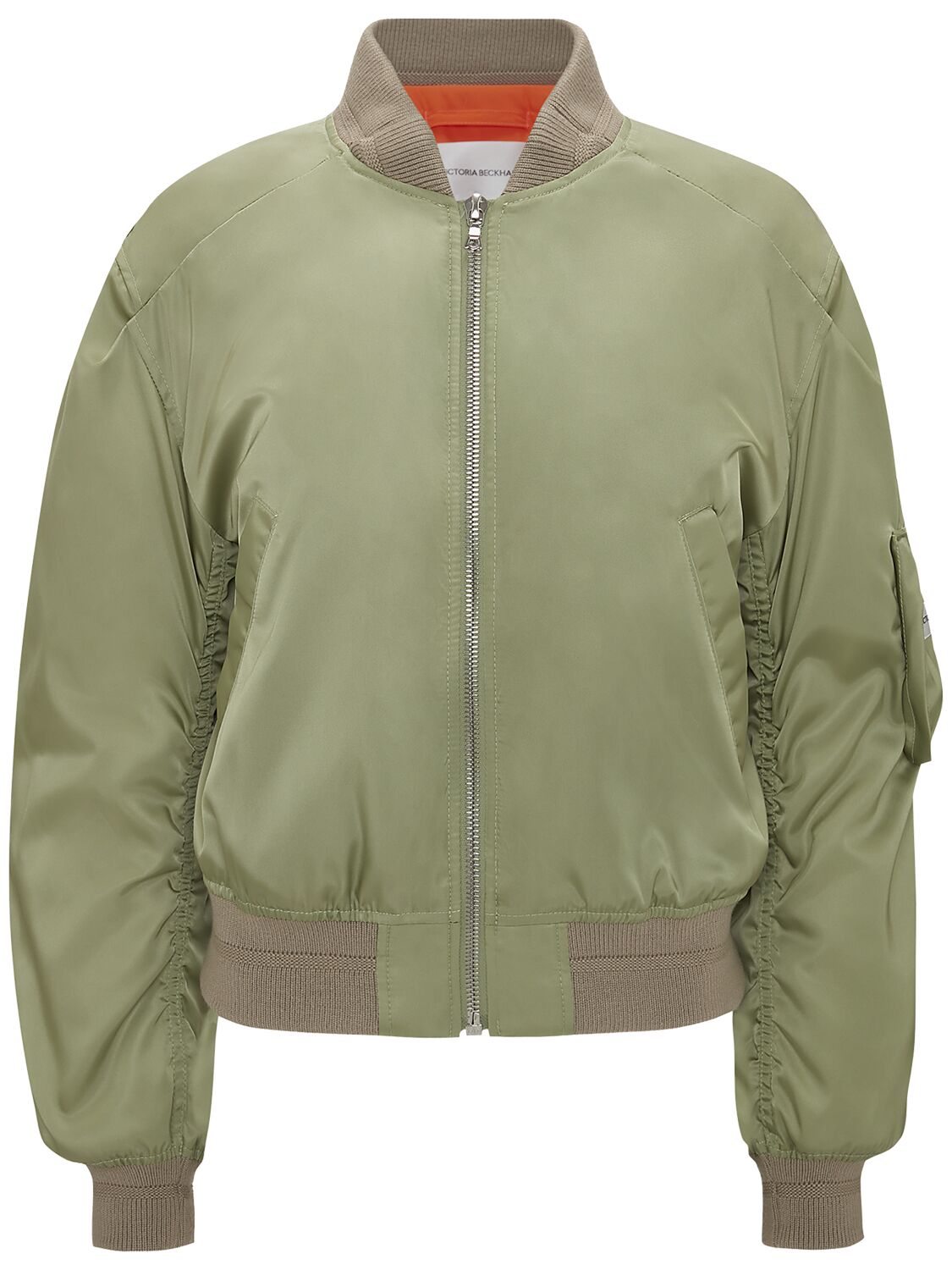 Shop Victoria Beckham Cropped Padded Bomber Jacket In Green