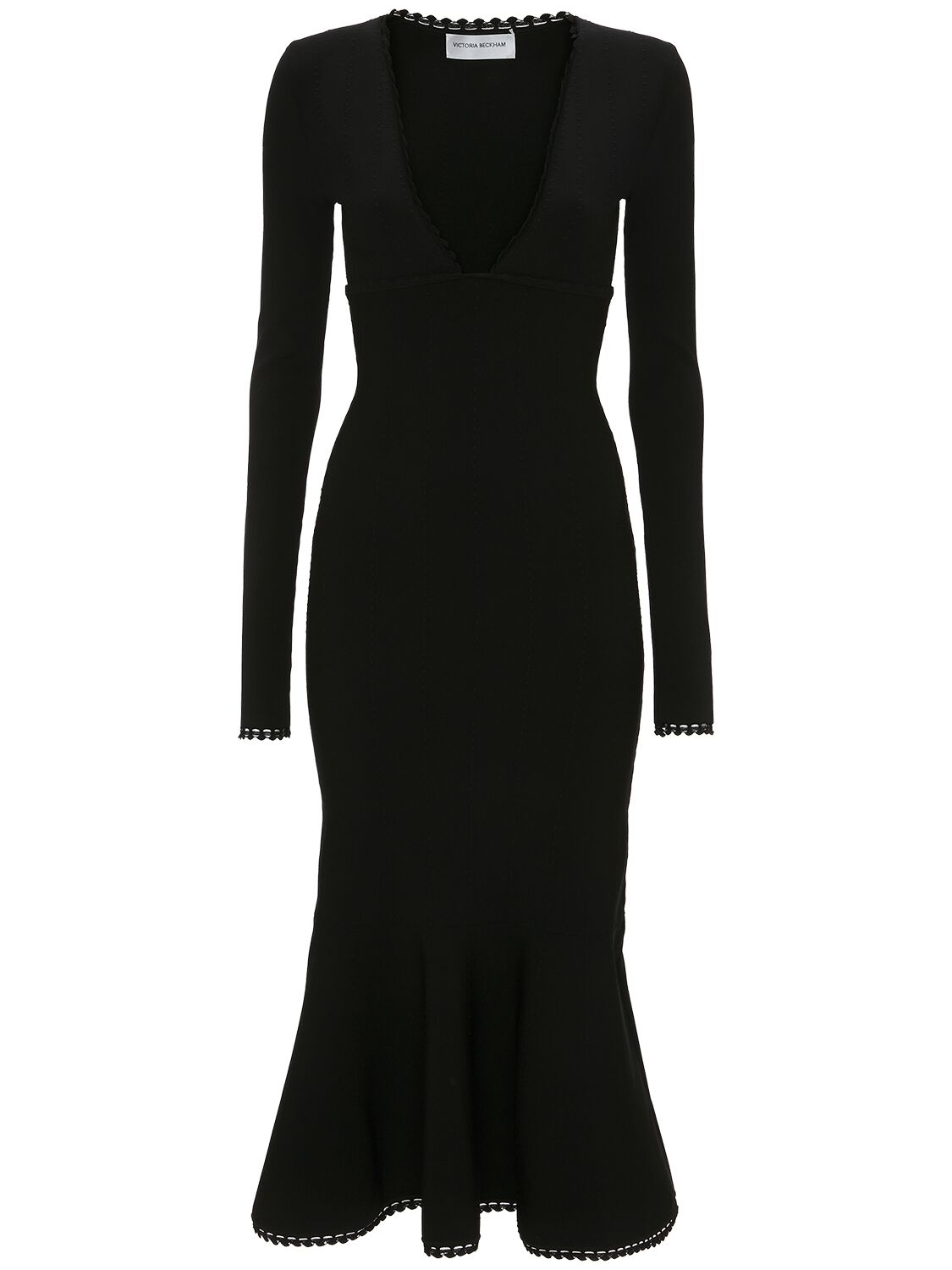 Victoria Beckham V-neck Viscose Blend Midi Dress In Black