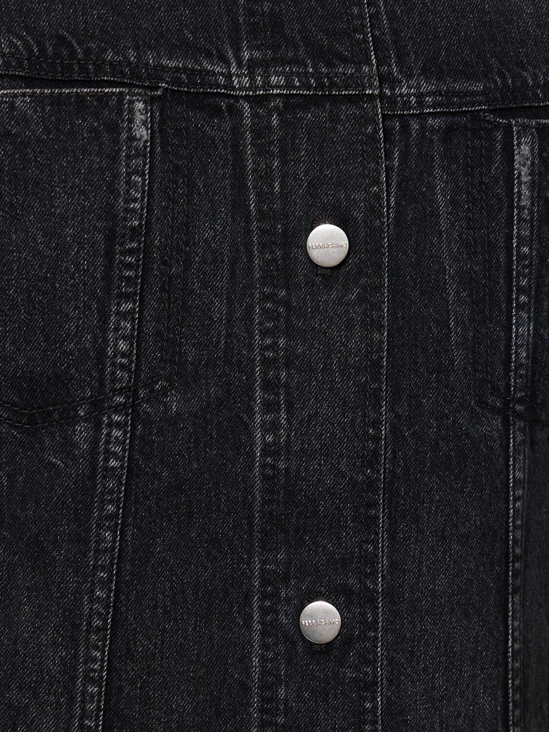 Shop Ferragamo Fitted Denim Shirt Jacket In Black
