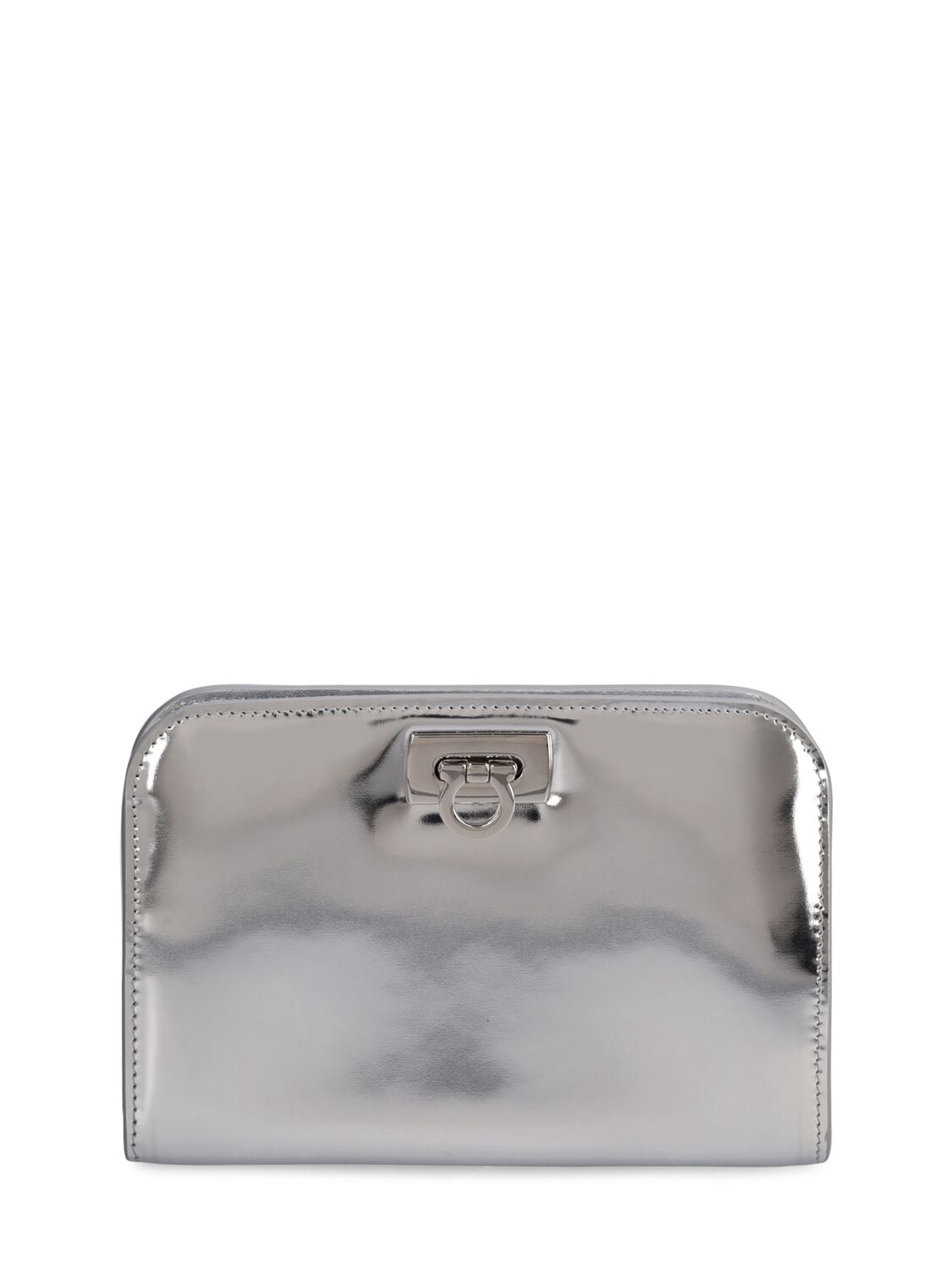 Ferragamo Mini Wanda Laminated Clutch In Silver
