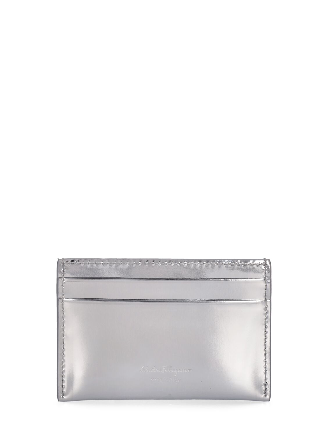 Shop Ferragamo Leather Card Holder In Silver