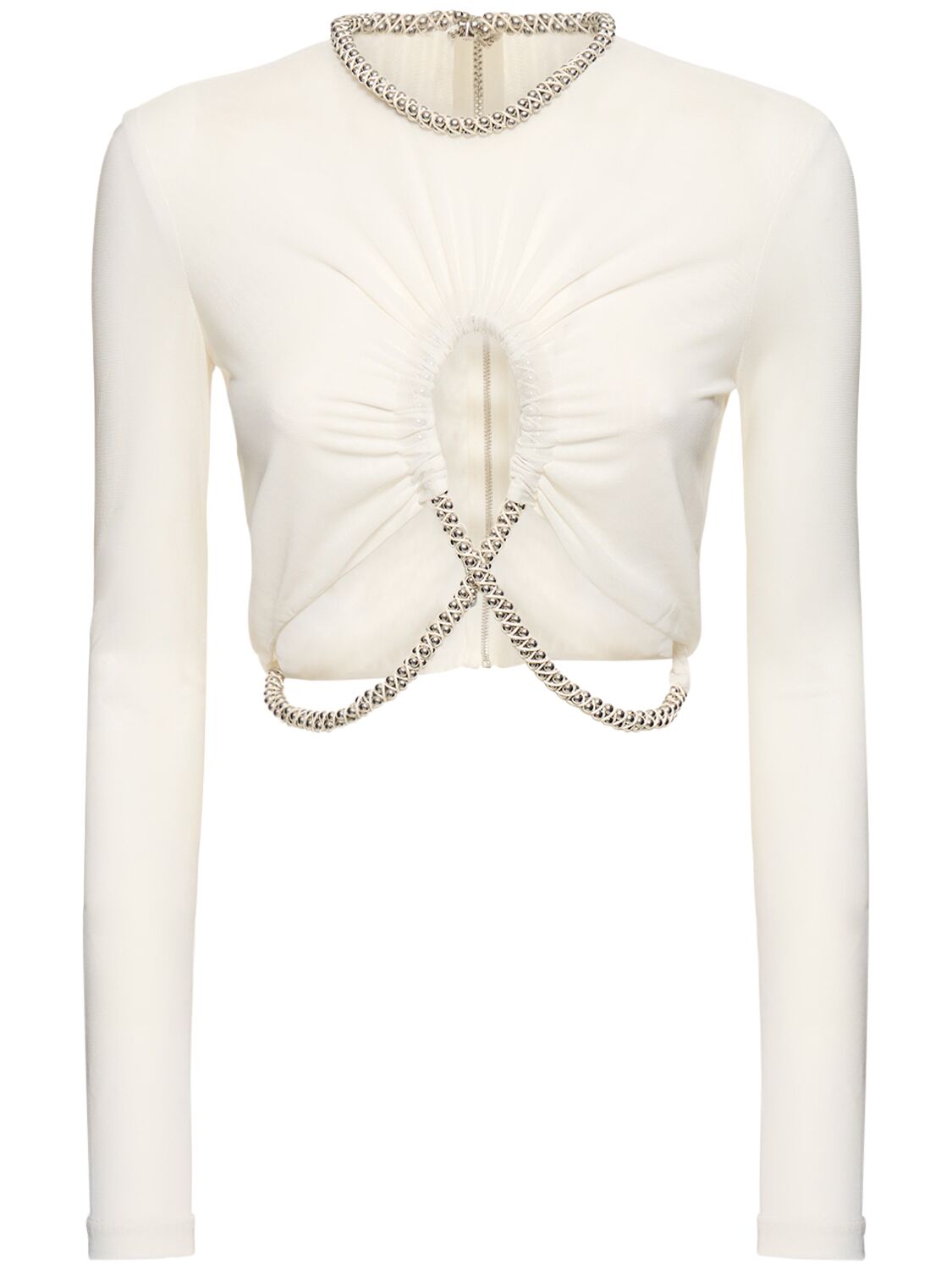 Dion Lee Embellished Sheer Jersey Cropped Top In Ivory