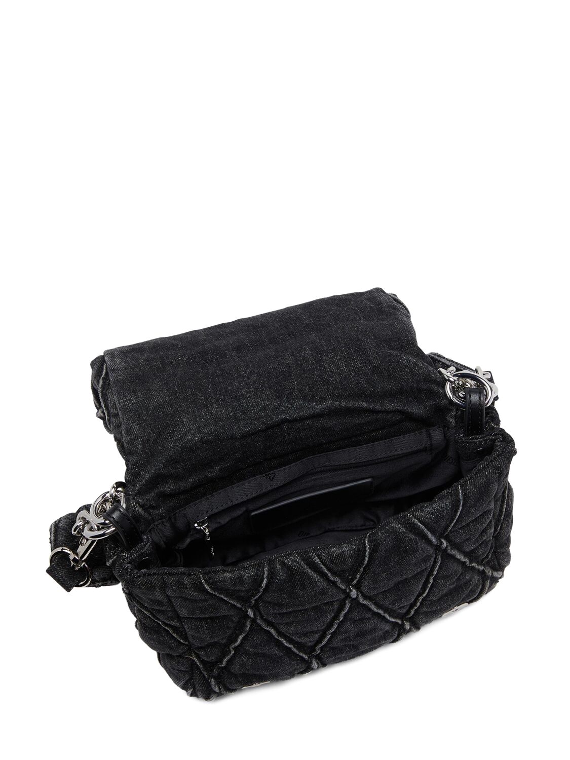 DIESEL SMALL CHARM DENIM SHOULDER BAG 