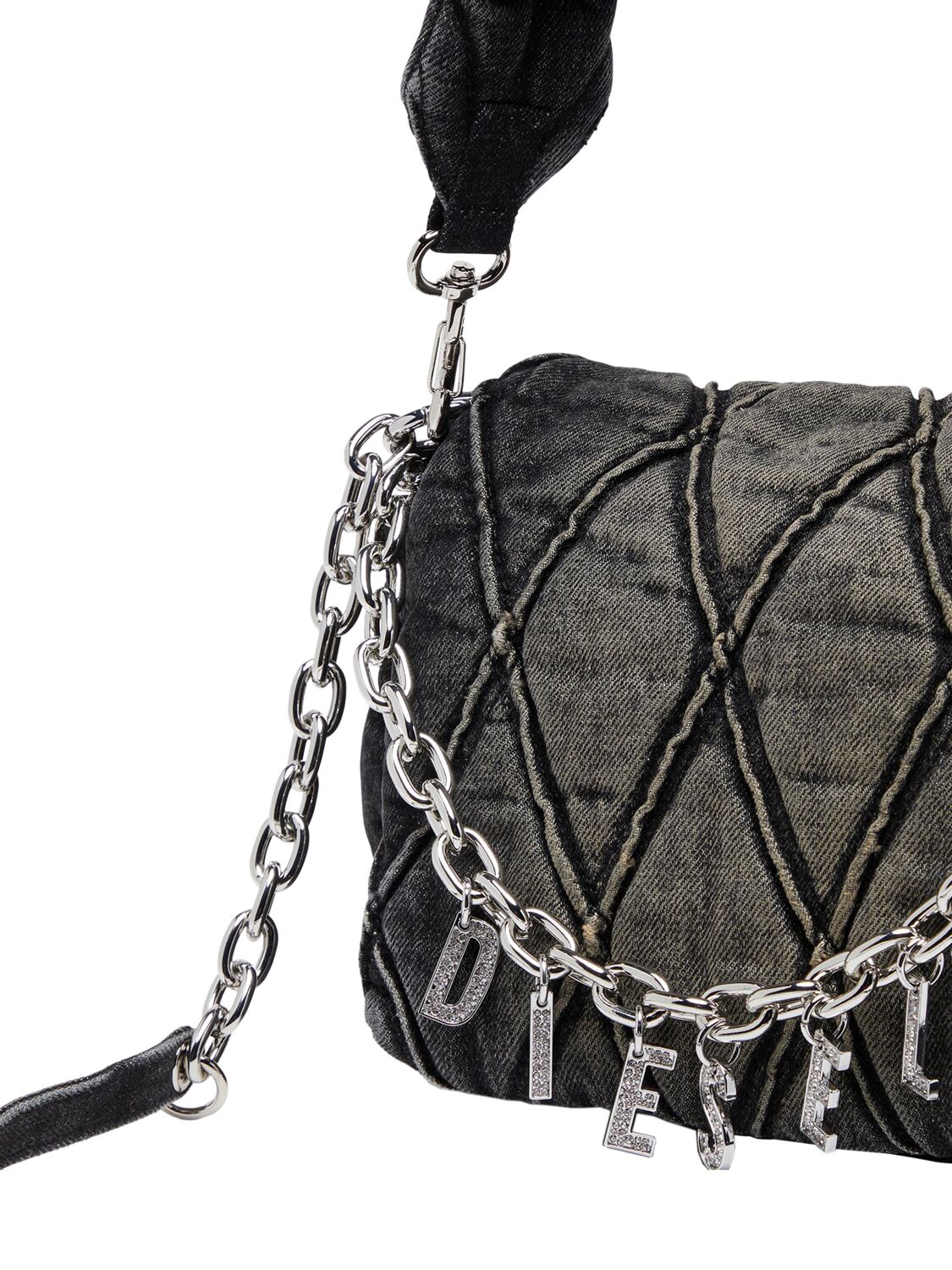 DIESEL SMALL CHARM DENIM SHOULDER BAG 